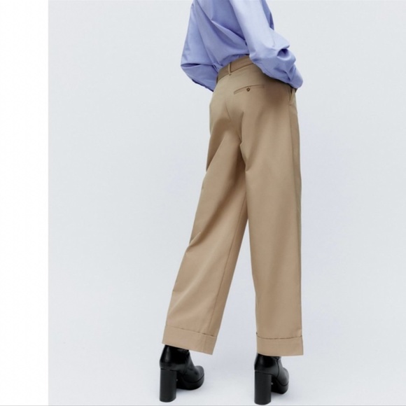 NWT ZARA WIDE LEG SATIN EFFECT PANTS MID-CAMEL - Picture 6 of 6